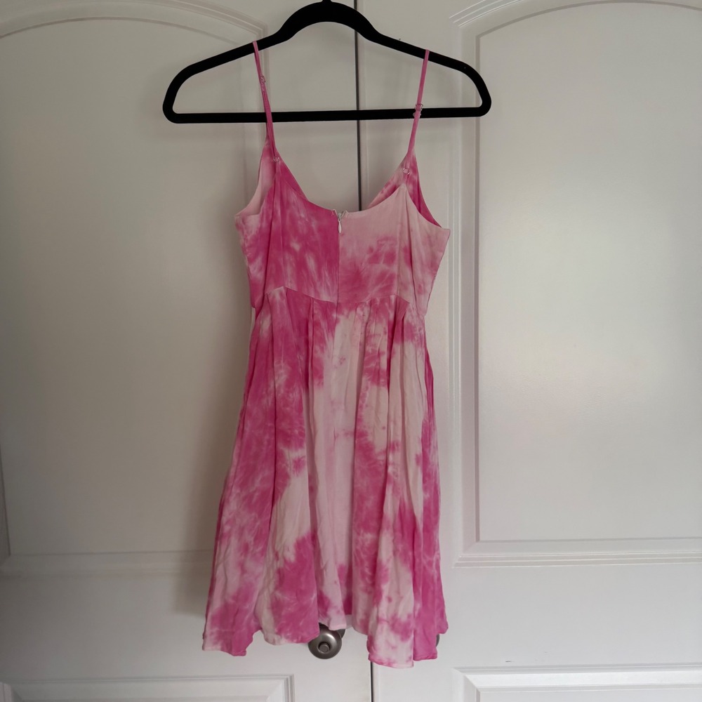 Hyfve Pink Tie Dye Mini Dress Small V-Neck Tie Front Adjustable Straps Sundress - Picture 3 of 3